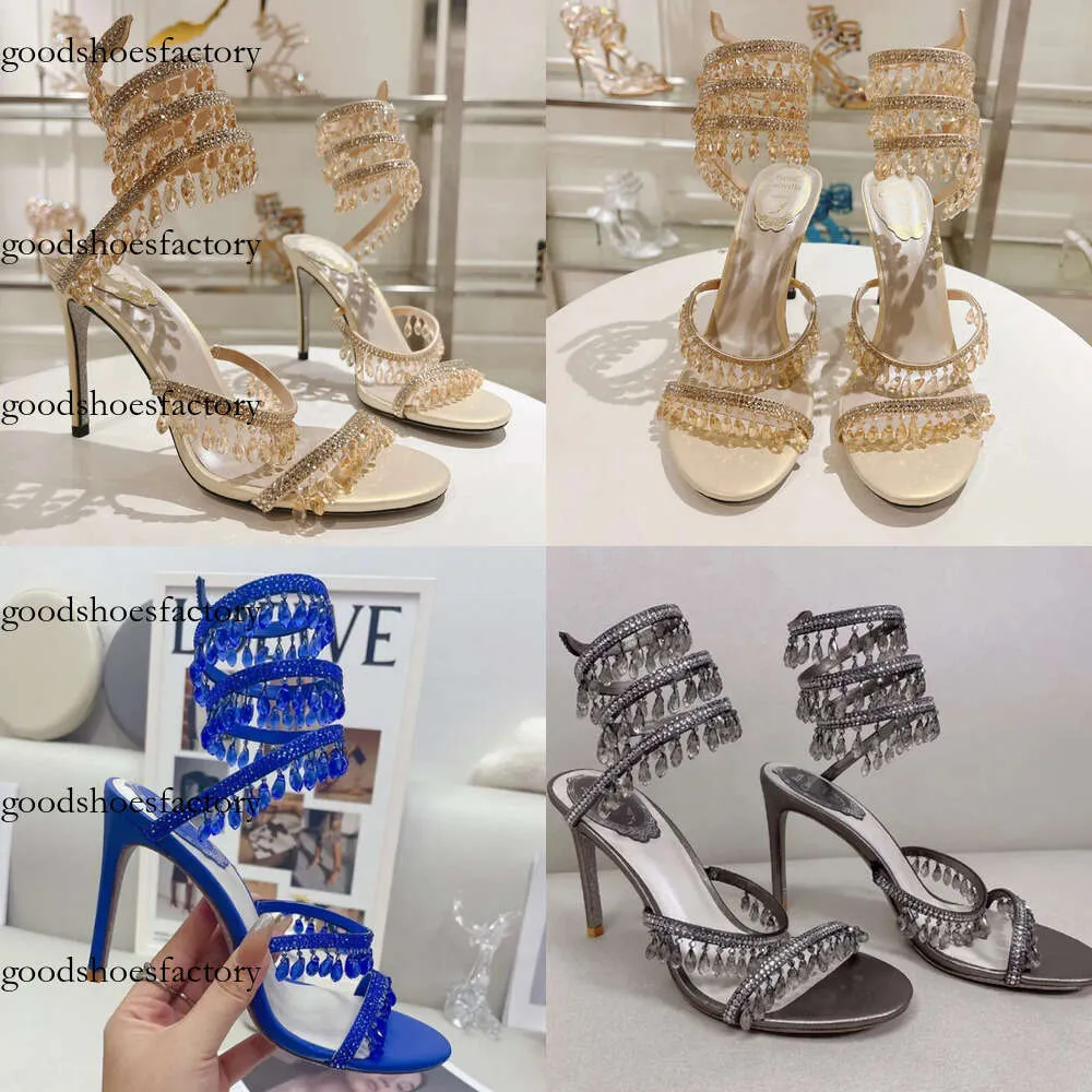 Caovilla René Chandelier Crystal Sandale 95 mm Femmes Designer High Heels 100% Real Cuir Chaussures Ankle Original Edition