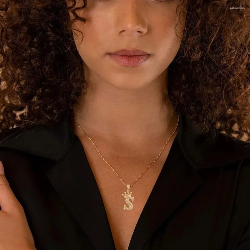 Chains AAA Gold-Plated Good Quality A-Z Letter Beads Brass Chain Necklace Women Alphabet Crown Simple Copper CZ Jewelry_voghion.com