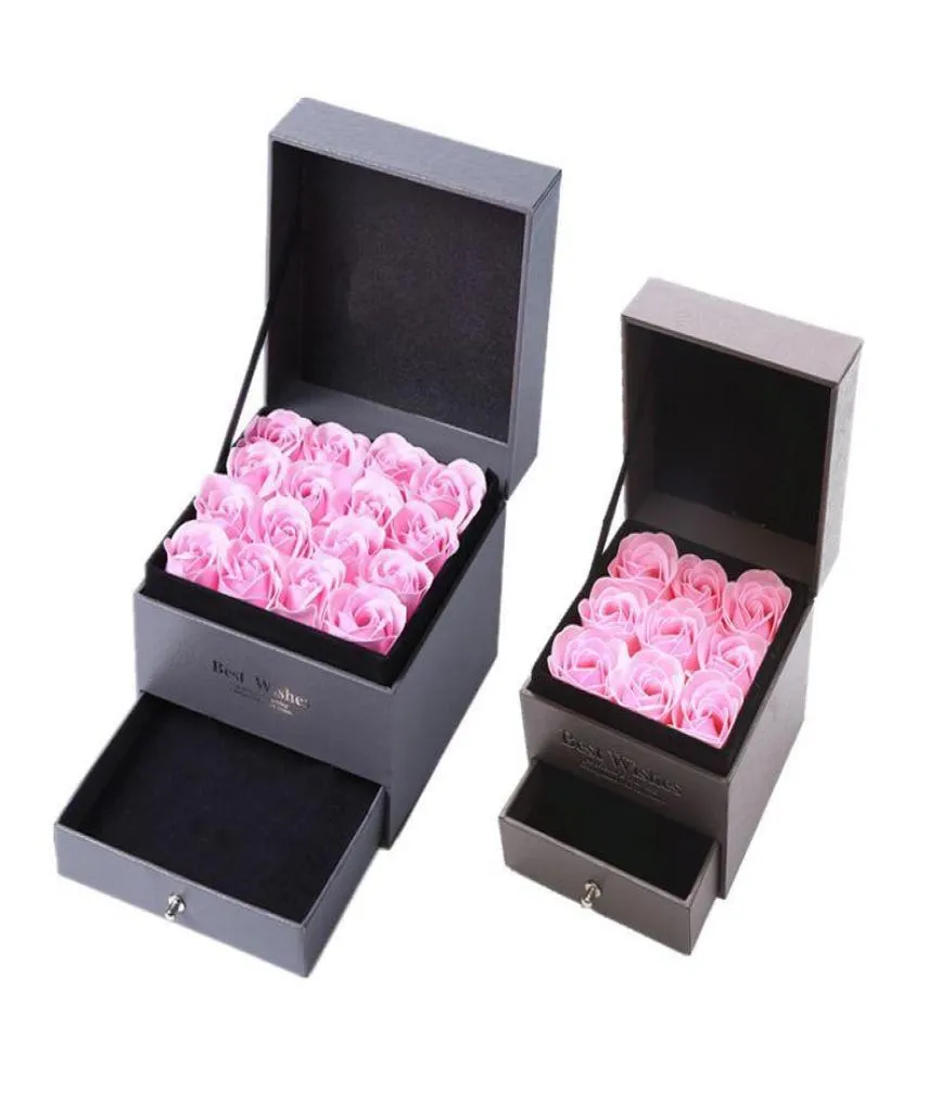 Boîte à bijoux de fleurs de savon ensemble artificiel rose romantique Valentine039 Jour de mariage Mother039s Day Festival Creative High Grade G2772001