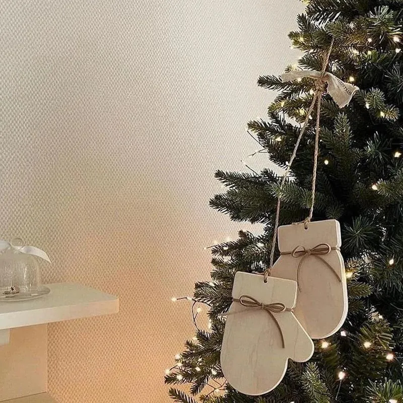 Figurine decorative carine a coppia guanti in legno campane pendenti albero di Natale arredamento appeso decorazioni per bambini decorazioni per la parete