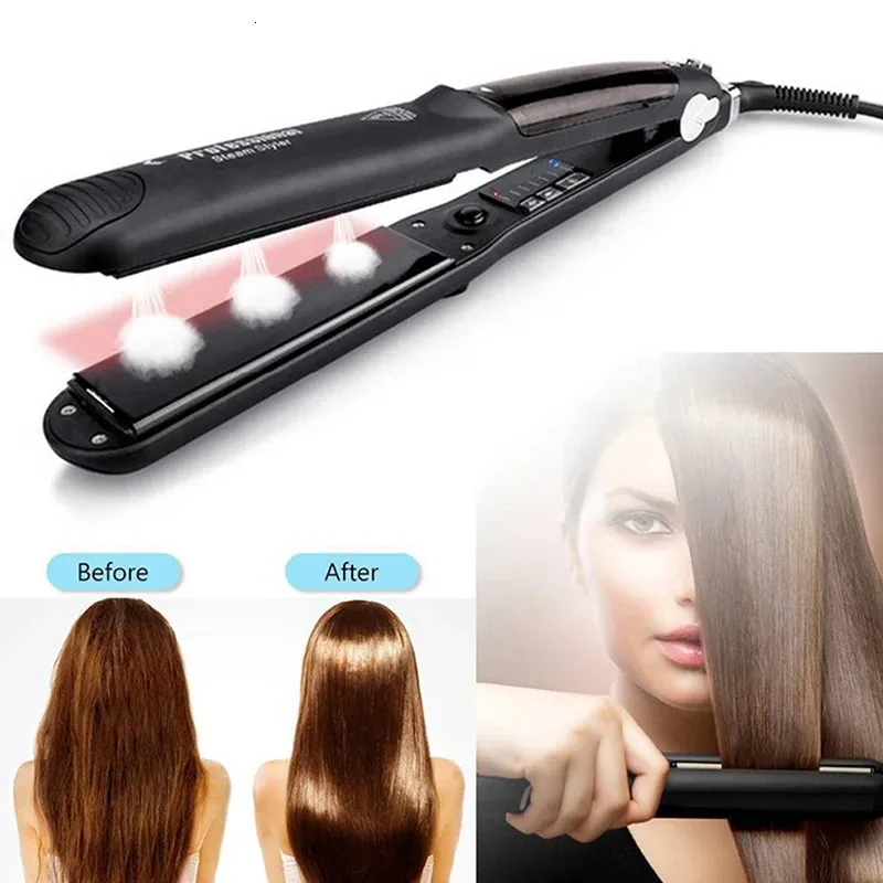 Professionele stoomhaar rechterser Keramische damp Flat Iron Naad rechte krullenstroomstoomstylinggereedschap 240506