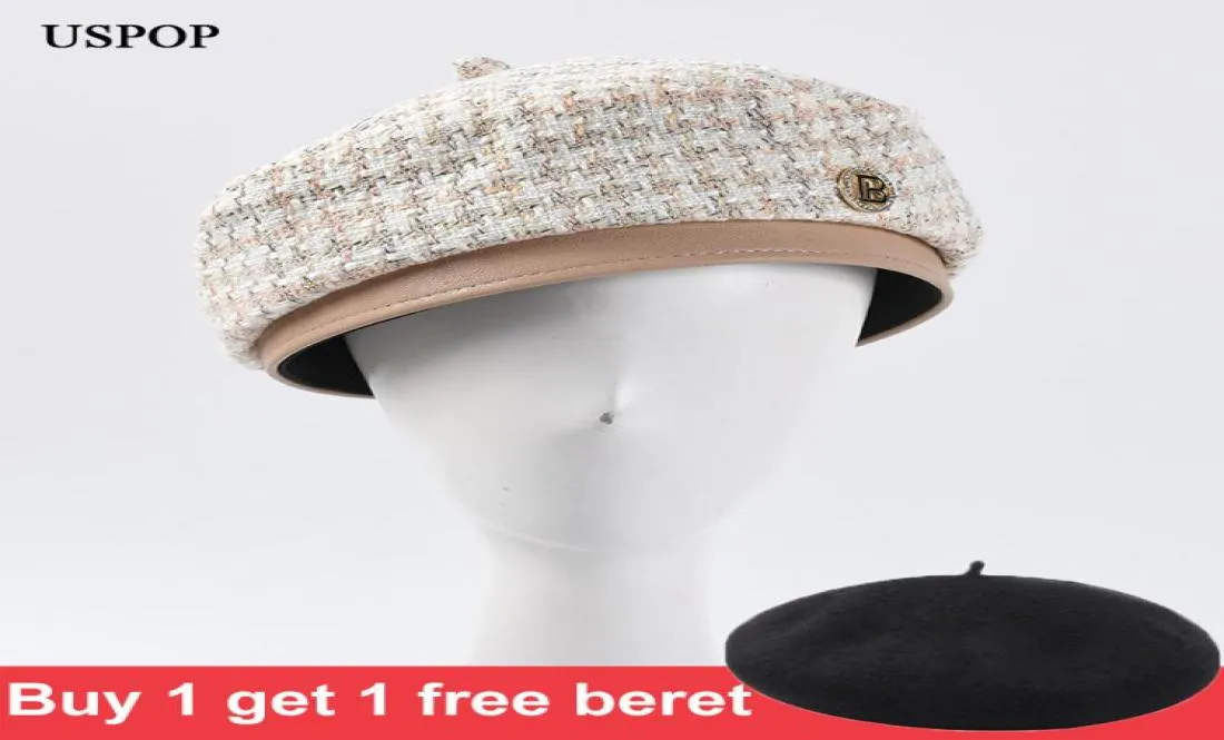 Bérets Winter Femmes Béret CHAPLE TWEED PLAID Béret Hattes de laine chaude épais 5963497