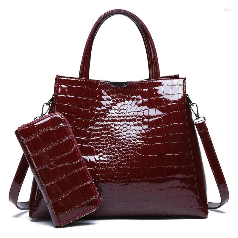 Sacs à bandouliers Femmes sacs à main régler un sac de grande capacité portefeuille Femelle Crocodile Black Red Patent Cuir