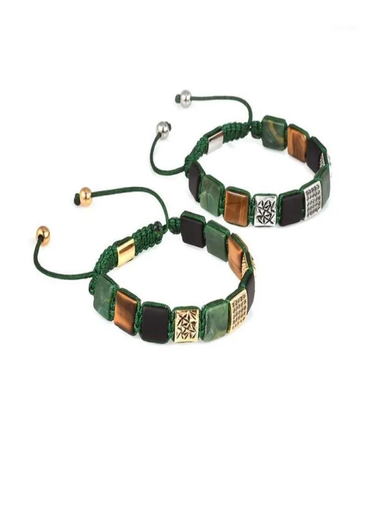 Jóias personalizadas Bracelete Square Jades Africano Stone Stone With Green Cord for Women Braed Macrame Bracelets19903782