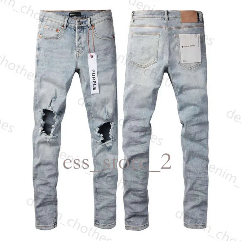 Purple Jeans Mens Jean Высококачественный уникальный стиль дизайна с отверстиями Slim Fit Bikers Джинсовые джинсы для мужчин Black Slim Fit Pants 24SS Пара мода 389