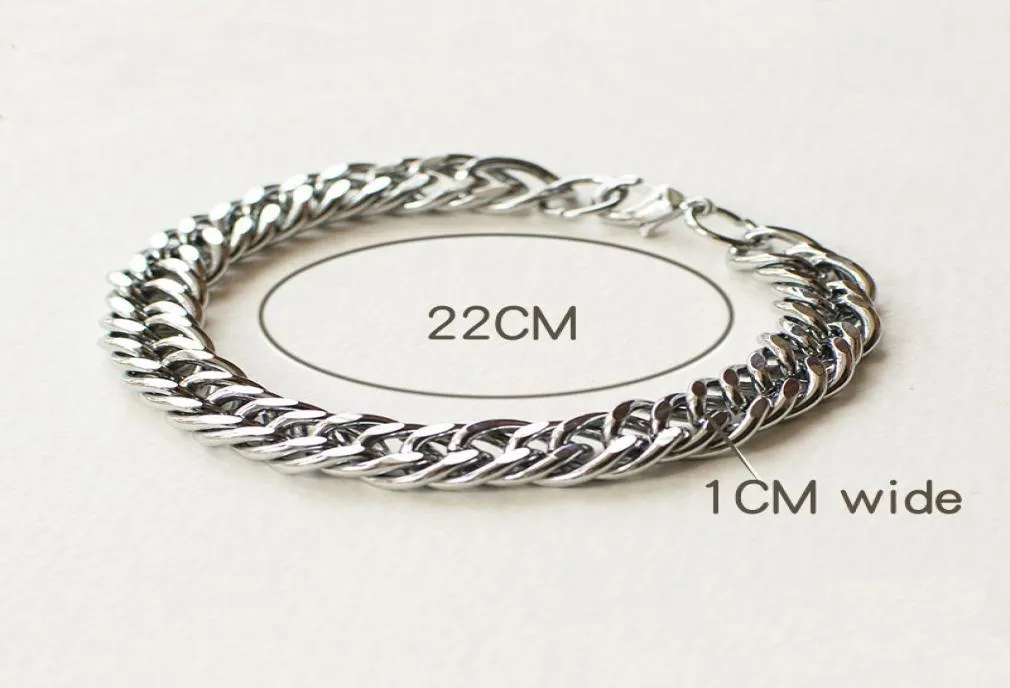 24pcslot серебряной серебряной из нержавеющей стали браслеты обуздать кубинскую цепь мужские ювелирные ювелирные украшения 22 см в длину 10 мм целый 7710276