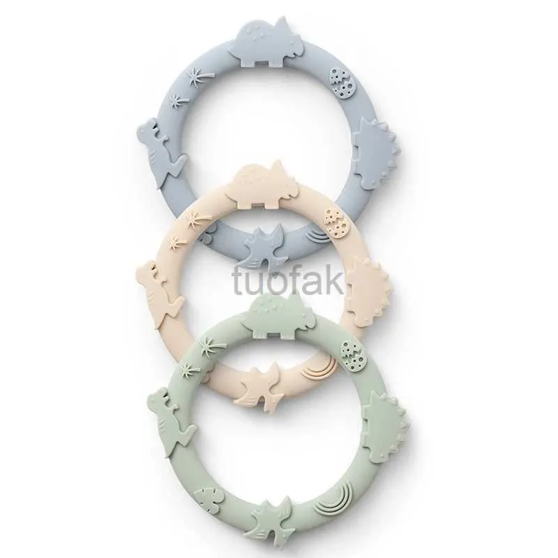 TETHers Toys 3 pezzi di anelli dentali in silicone bambino Accessori per bambini neonati senza bisfenolo un denti da topo da cartone animato a forma di dinosauro D240509