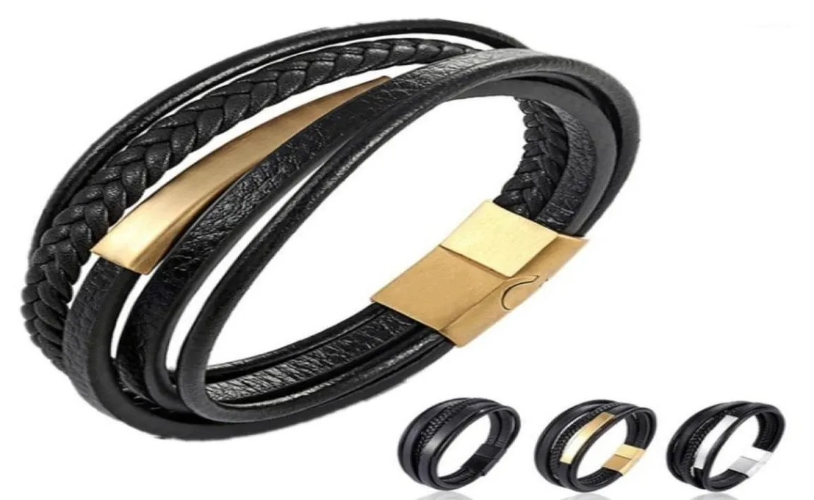 Bracelets de charme Men039 Business Mode décontractée Cuir multicouche Traité Magnetic Praval Buckle Gift Bracelet2173935
