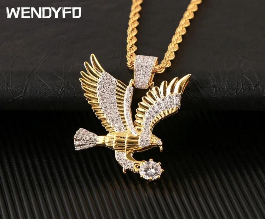 Wendyfo Collier de pendentif Eagle de haute qualité Men Color Gold Couleur Chaîne Colliers Punk Zircon Rappeur Fashion Hip Hop Bijoux Y9454766