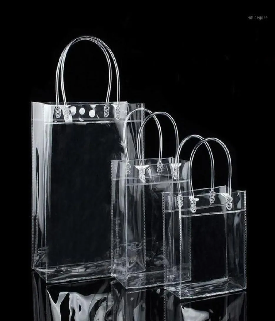 Gift Wrap 10pcs PVC Plastispåsar med handtag Vinförpackning Clear Bag Party Favors Bag Fashion PP Button11514515