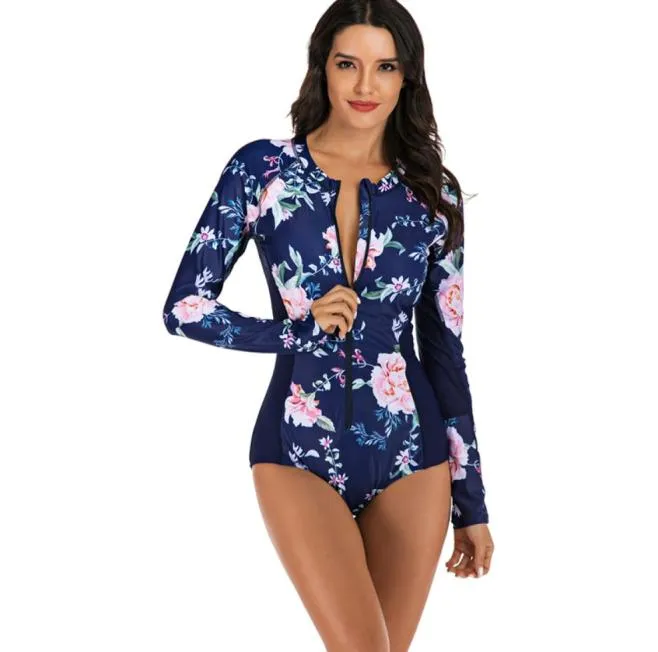 Surfing Swimsuits for Women Long manga Damas One Piece Swimsuit estampado Floral Soparte Bikini bikini Push Up 2019 Swimwear8980238