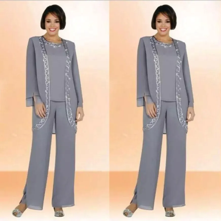 Modest Mariffon Jewel Long Mother of the Bride Pant Suits avec veste à manches longues Costumes formels bon marché sur mesure 256o