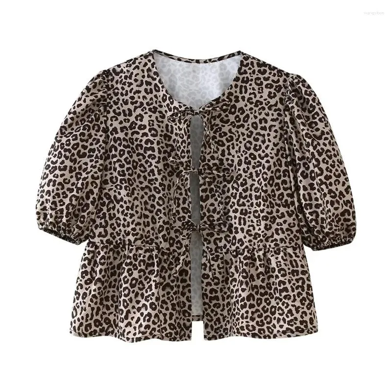 Women's Blouses 2024 Zarb Spring/Summer European And American Fashion Bubble Sleeves Leopard Pattern Top