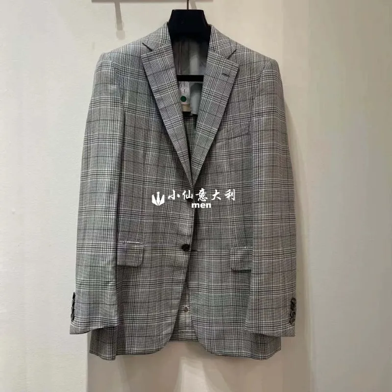 Men Blazers Winter Brioni Plaid Wool Silk en Cashmere Mixed Linen Jacket Coat