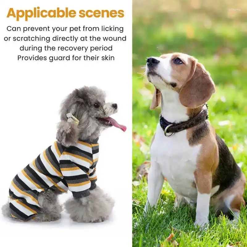 Dog Apparel Dress Skirt Pajamas 4 Legged Soft Stretchy Warm Prevent Licking Striped Puppy Jumpsuit Sleepwear For Cold Weather