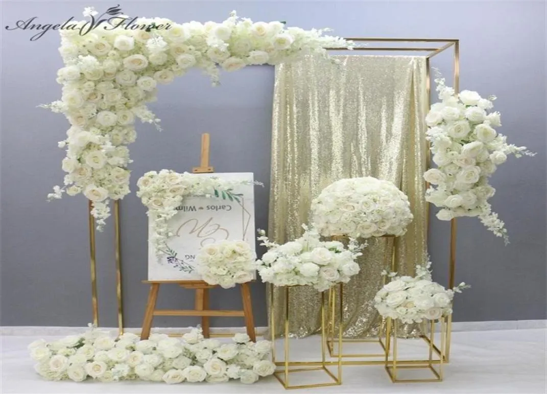 Luxury White Rose Artificial Flower Row Arrangement Wedding Scene Decor Backdrop Wall Hanging Curtain Floral Table Flower Ball 2201647718