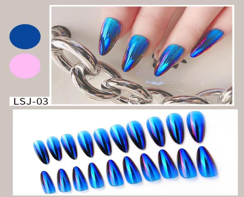 Druk op nagels van hoge kwaliteit 24 -stks valse nagel puntige tips volledige deksel vinger aurora ombre kleuren kit pakket2233206