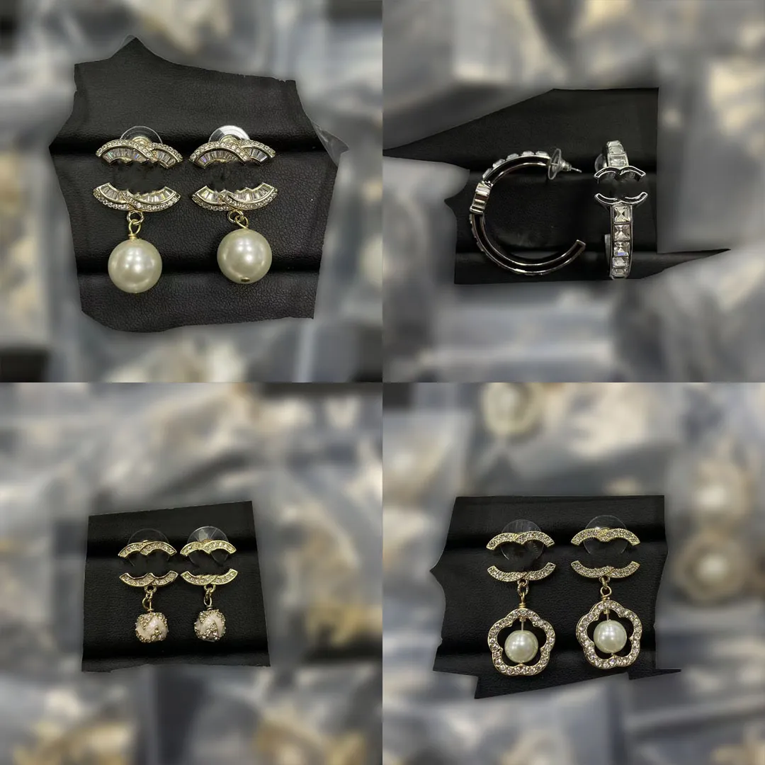 Pearl Stud Titanium Steel Högkvalitativ lyxörhängen Kvinnor Brand Letter Studs Gold Silver Earring Wedding Party Jewelry Crystal Eartrop Gifts
