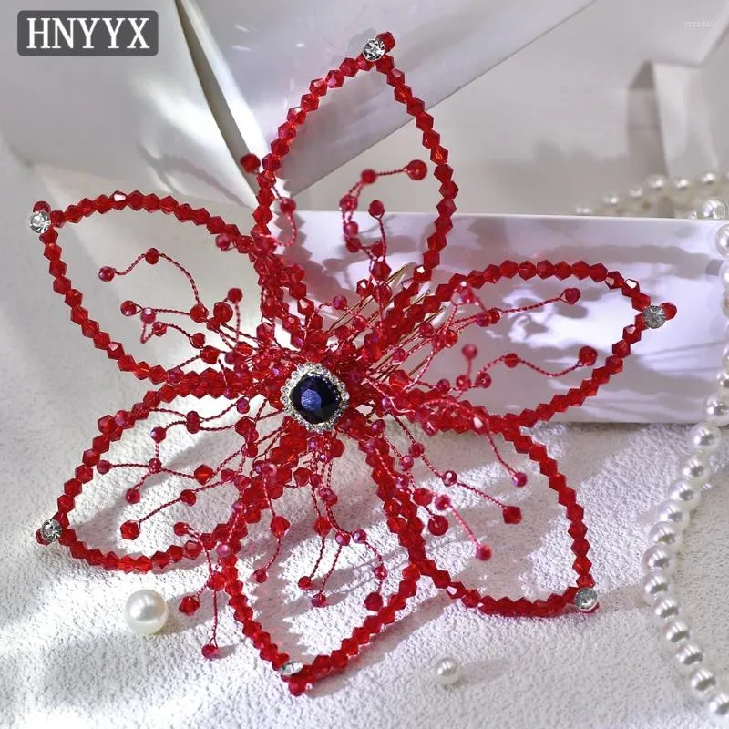 Clips de cheveux Hnyyx mariée mariée Crystal Peigl Rhineston Hairclip Red Beded Hairpin Accessory Women Fashion Jewelry Accessoires A172
