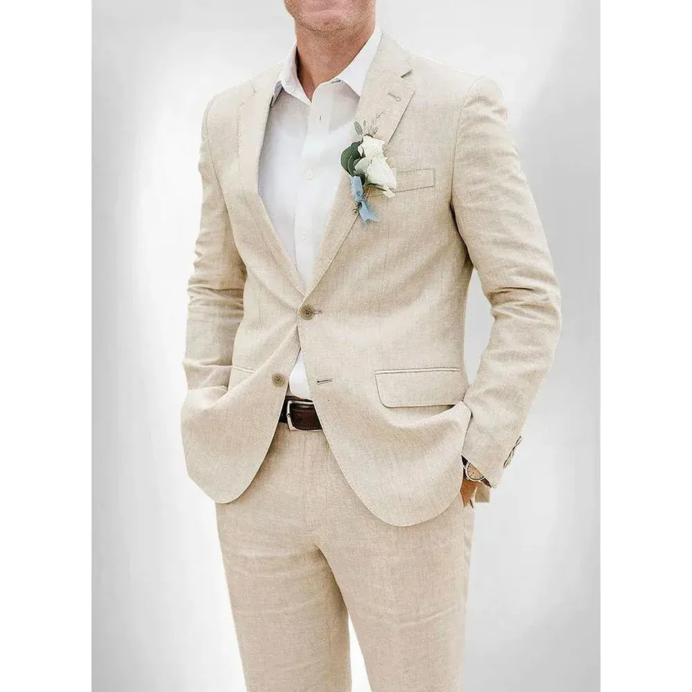 Trajes De Novio Para Bodas En La Playa: Traje De Lino De Color Beige Para  Hombres, Juego De Blazer De Solapa De Muesca De 2 Piezas Ajuste Delgado,  Atuendo De Boda De, image size:1000x1000