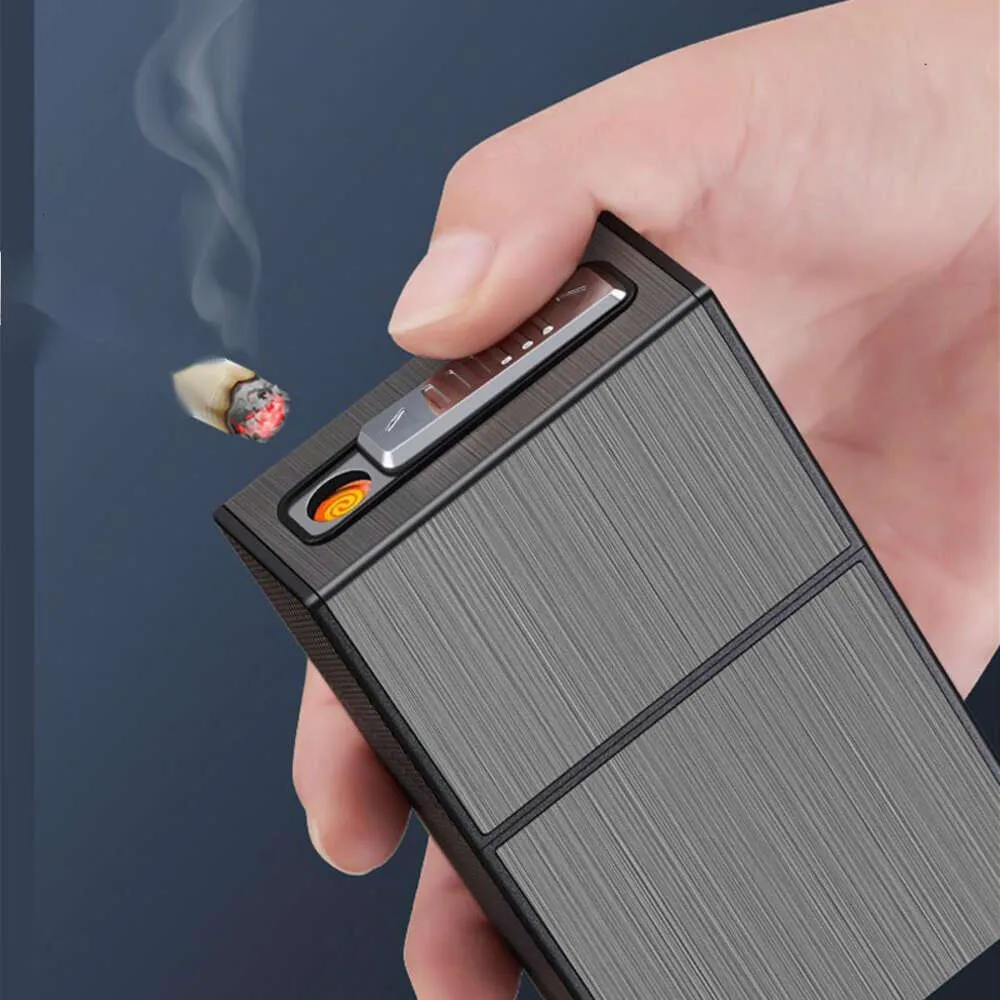 HB Creative Cigarette Case USB chargé de tungstène plus léger Personnalisé Cigarette en métal brossé en gros en gros