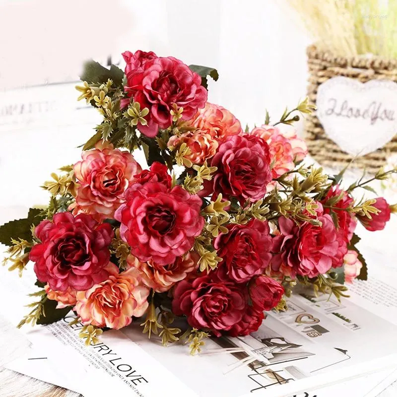 Decorative Flowers 7 Big Heads 35cm Length Pink Dahlia Silk Artificial Bouquet Fake For Wedding Home Outdoor Party Decoration