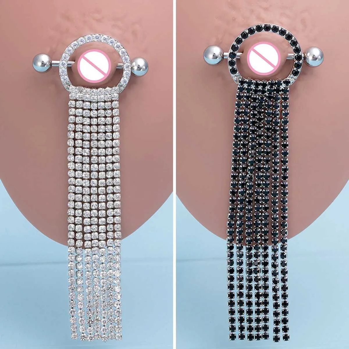 Nippelringar 2st Sexig Tassel Dingle Nipple Shield Rings Barbell Rostfritt stål dinglande CZ Crystal Nipple Piercing Smycken för kvinnor 14G Y240510