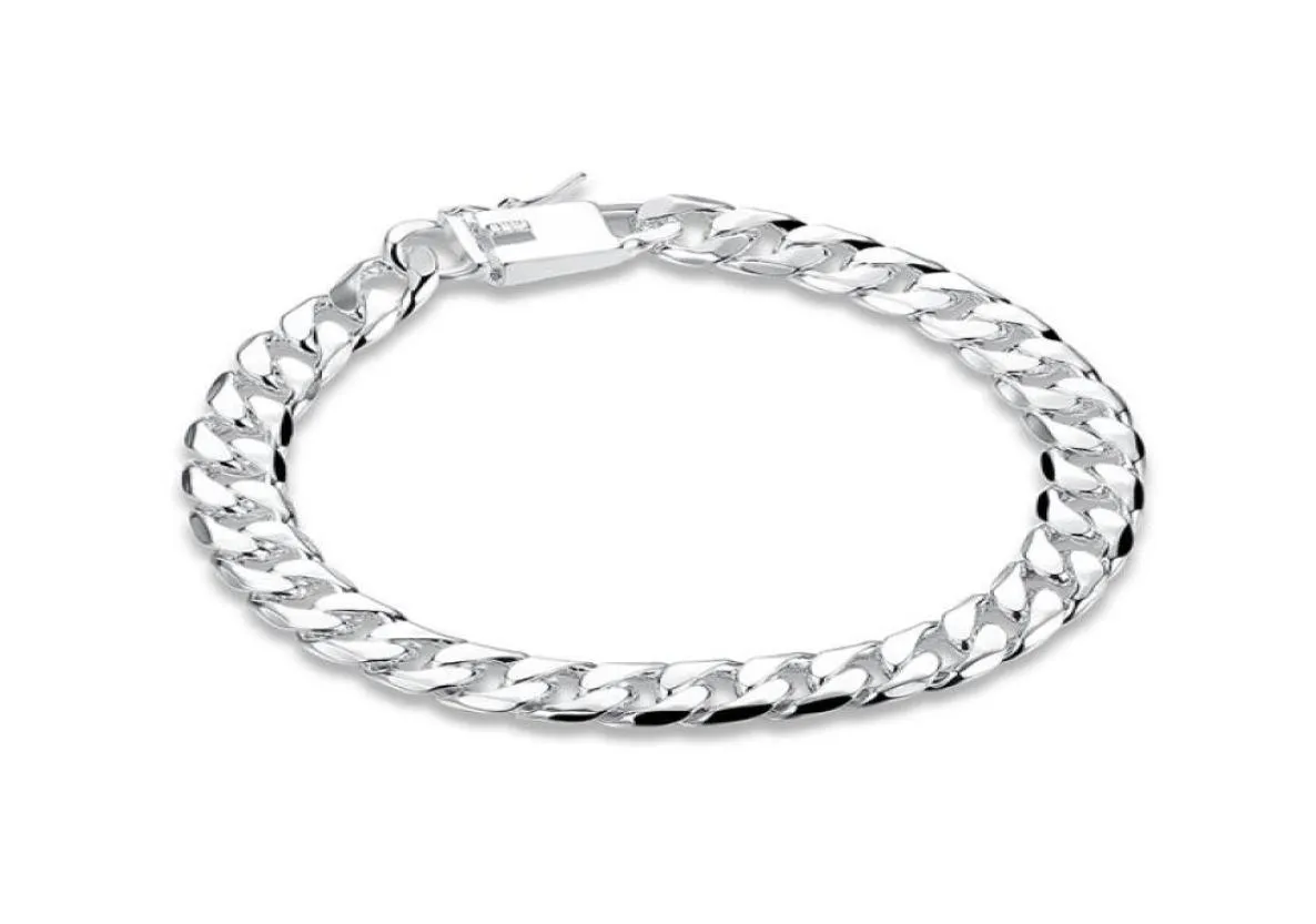 Catena laterale da 8 mm MANUNA MANI MASCHIO MASCHIO Sterling in argento Bracciale placcato uomini e donne Bracciale d'argento SPB22710737777777