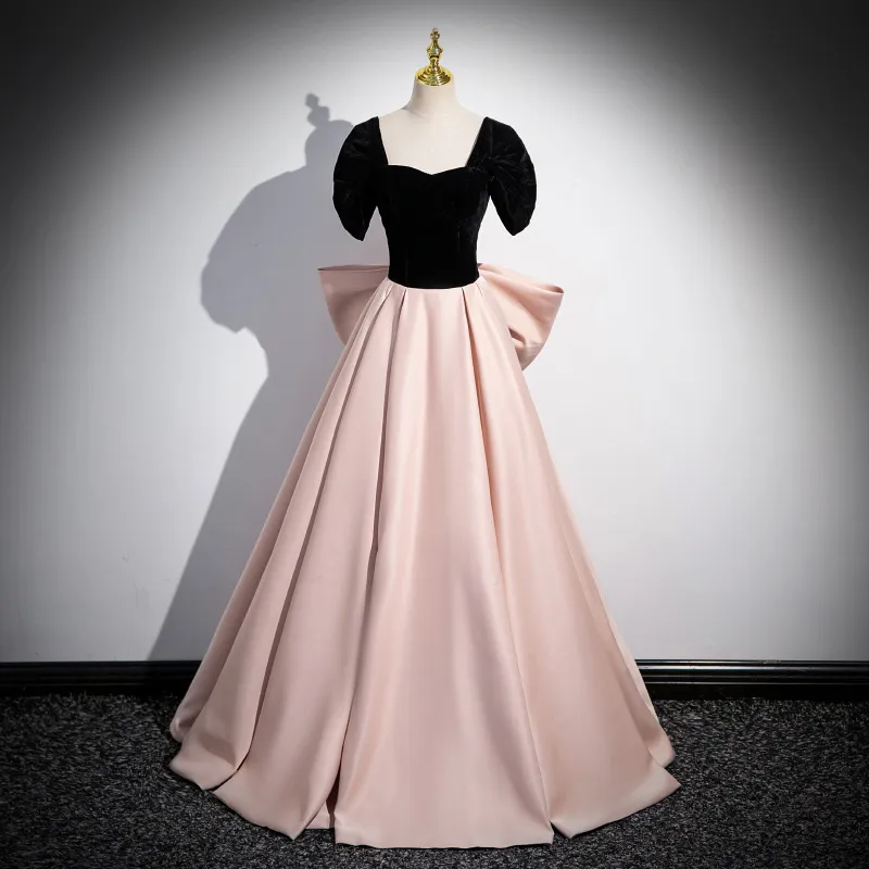 pink and black mother of the bride dresses R&W Princess Black and Pink Sequined Beaded Formal Evening Gown