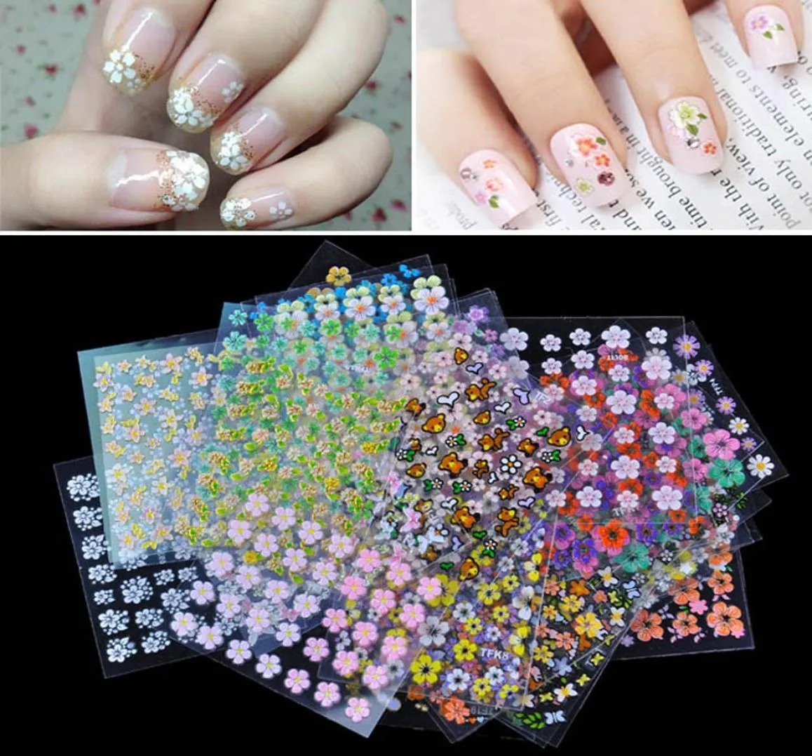 3D Nail Art Stickers Stickers MANICURE FLOOM Design lijm wateroverdrachtsticker voor Kerstmis 50Sheets5664497