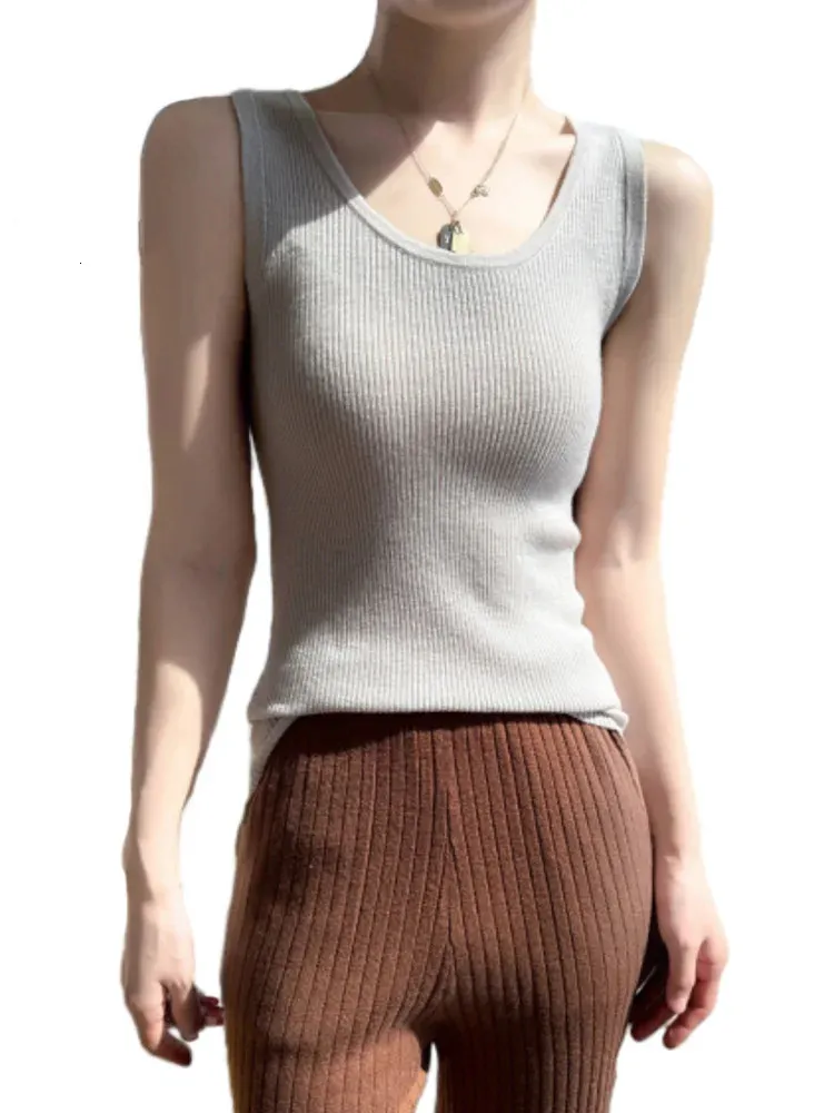 2024 Tanks Wear 100 Merino Wool Ultrathin Tank Top Worsted Ribbed Slim Knit Women Camis Feminine AllMatch SS Camisole 240506