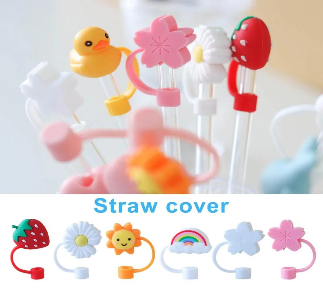 Creative Silicone Straw Tips Cover Reusable Drinking Dust Cap Splash Proof Plugs Lids Anti-dust Tip Cherry Blossom Rainbow Cat Paw For 6-8mm Straws YFA29922432199