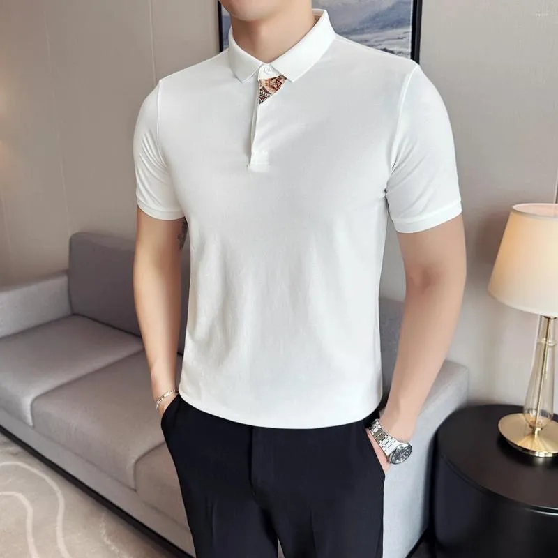 Herren Polos Chinese Style Patchwork Polo-Shirt für Männer Mode Slim Pass
