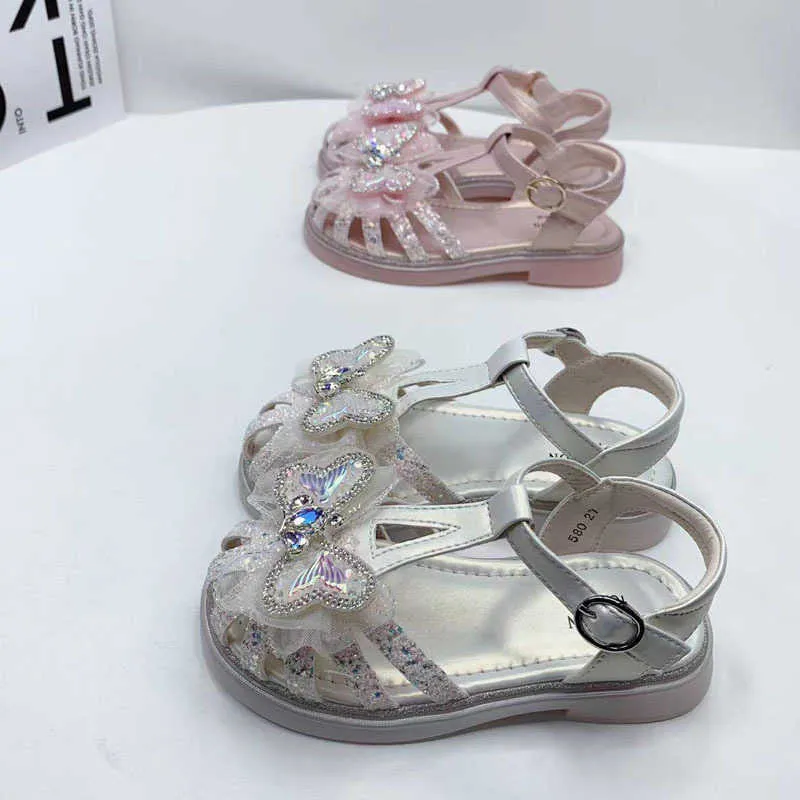 Sandals Chaussures pour enfants 2024 Spring New Girls Princess Single Single Fashionable Korean Edition Zhongda Tong Style H240510