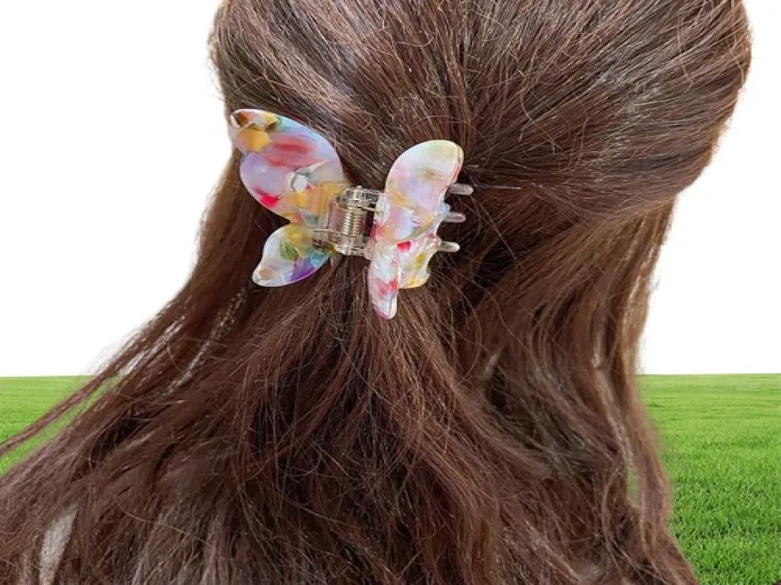 Klipsy do włosów Barrettes Koreańskie akrylowe akcesoria motyla dla kobiet kolorowe mody metalowe proste prezenty Whole4174421