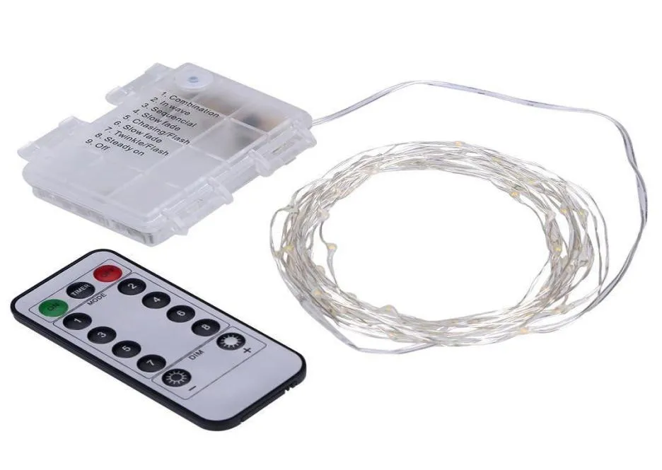 8 Modes Remote Controller String Lights 5M 50LEDs 10M Timer Function Silver Wire Outdoor LED Fairy String Lights Battery Operated 7451502