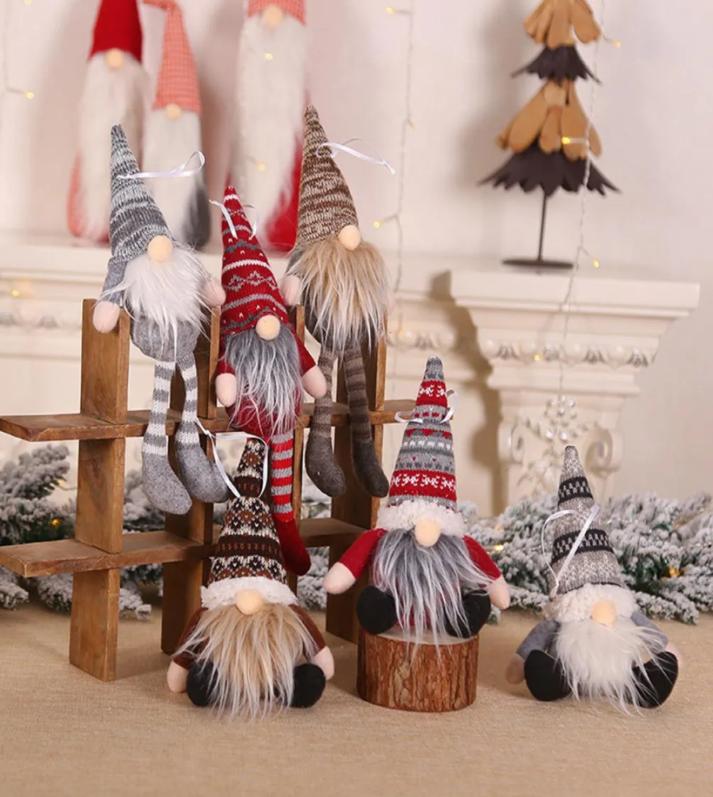 Ornement de Noël tricoté en peluche gnome poupée de Noël mur arbre suspendu décor de vacances décorations d'arbre de cadeaux 6styles rra3724060867