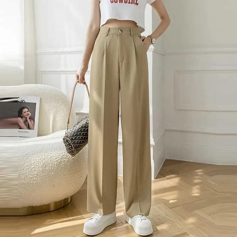 Kadın pantolon capris bayanlar yüksek bel rahat pantolon yeni varış 2021 Sonbahar moda ofis tarzı düz renkli kadınlar düz zarif pantolon w424l2405