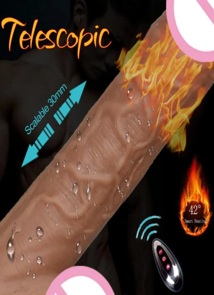 Dildo réaliste Masturbation Masturbation Télescopique Vibrant poussée avec du pénis de chauffage de tassement de tassement bite à distance sans fil pour femmes1986539