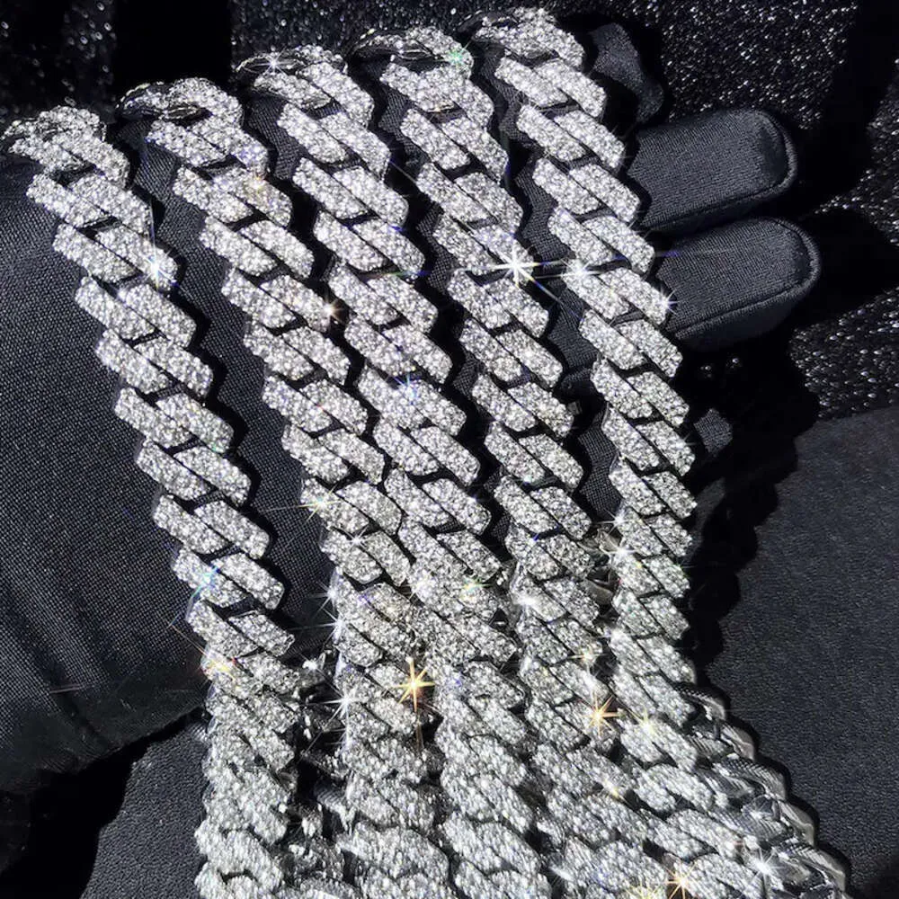 16mm Vvs Moissanite Iced Out Hiphop Rock Chain 925 Sterling Silver Sparkling Custom Cuban Link