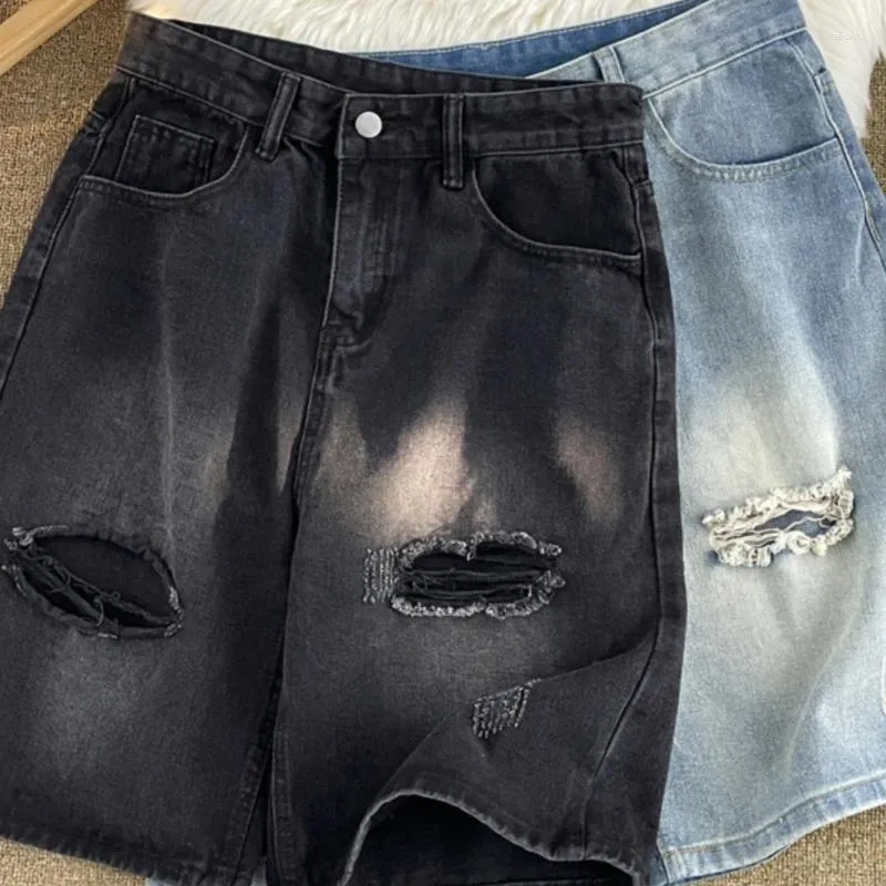 Mäns shorts sommaren tunt high street rippade denim Lossa avslappnad tvättad nödläge på fempunktsbyxor manliga kläder