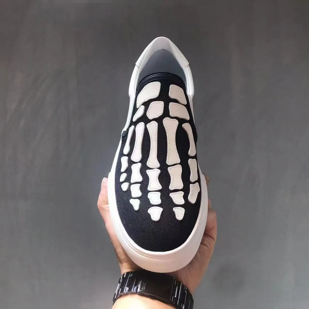 Skel Toe Slip On Sneakers Designer Skeleton Canvas Flats for Men Women