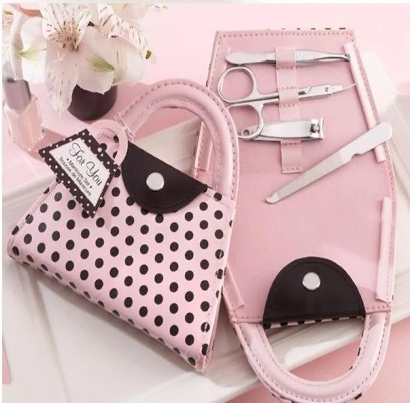 20pcslot Pink Polka Dot Purse Manicure Set Wedding Baby Shower Favors and Gifts5103641