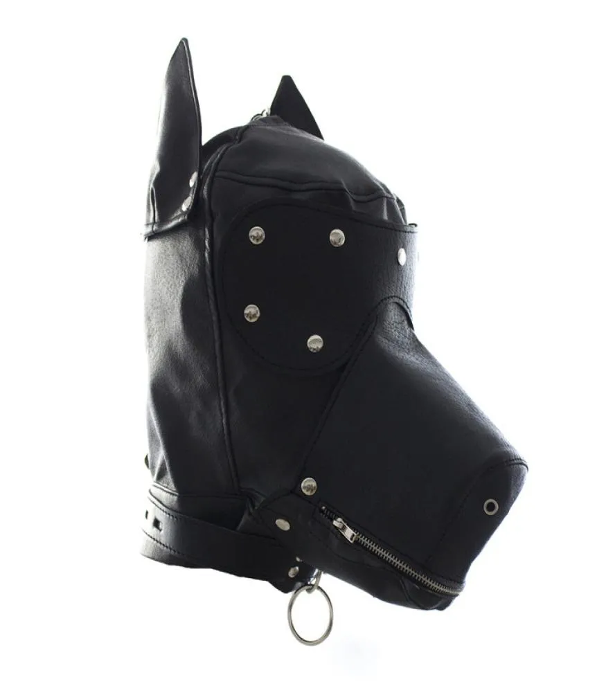 Fetish Leather Sm Hood Dog Mask Hoofd Harnas Seks Slaaf Kraag Lijn Mond Gag BDSM Bondage Blinddoek Zekspeeltjes voor paar AU REVE2824195