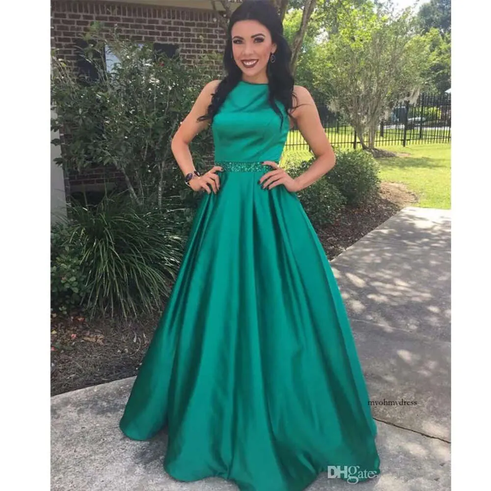 Stunning Dark Green Sequined Sash high neck occasion dress with Jewel Ruffles and Satin Fabric - Perfect for Graduation, Prom, and Parties - Long
