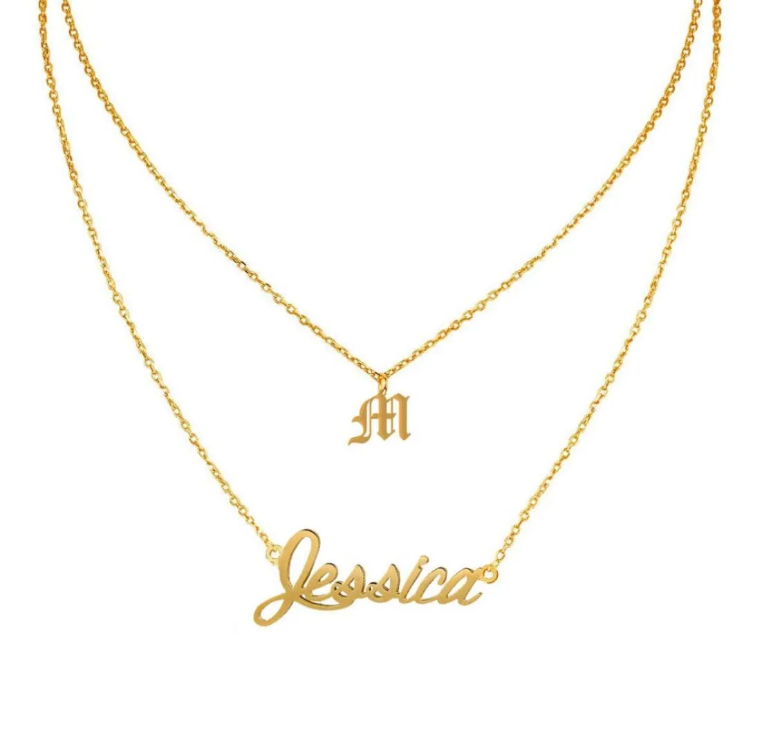 Personalized Custom Name Spaced Necklace Pendant for Women Birthday Any Name 2 Row Layerd Necklace Jewelry Gift Gold Rose Gold N1104024