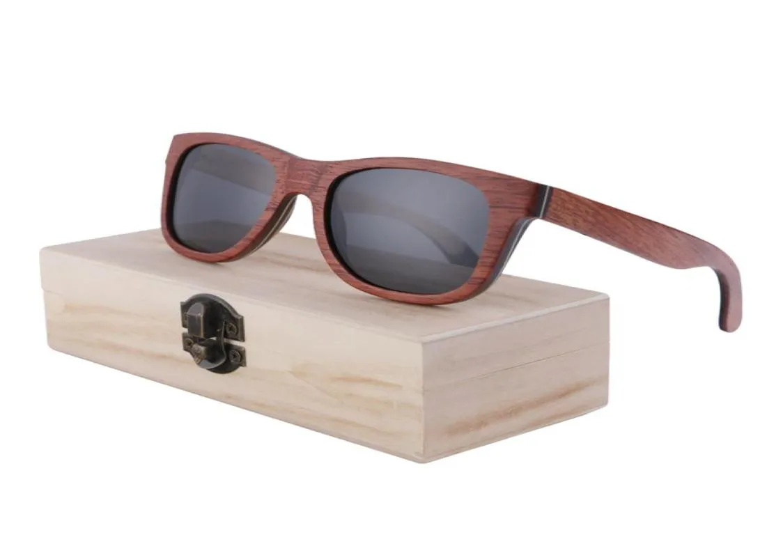 Lunettes de soleil polarisées Femmes Femmes Skateboard en couches Skate Cadre en bois Glanges de style carré pour les lunettes de dames avec bambou Box3033189