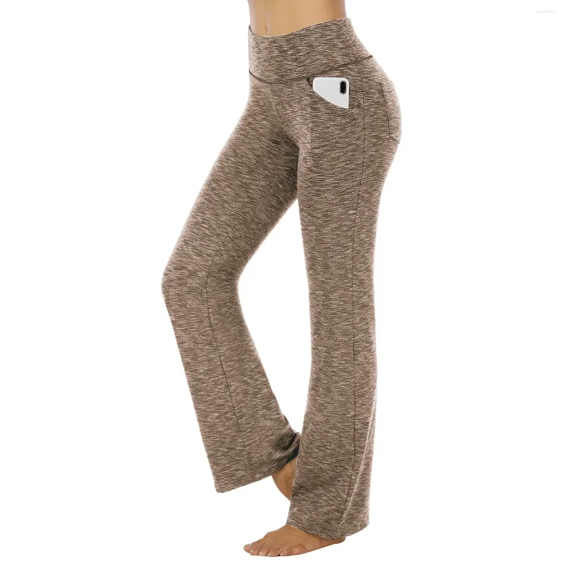 Calça feminina de cintura alta ioga de perna larga casual
