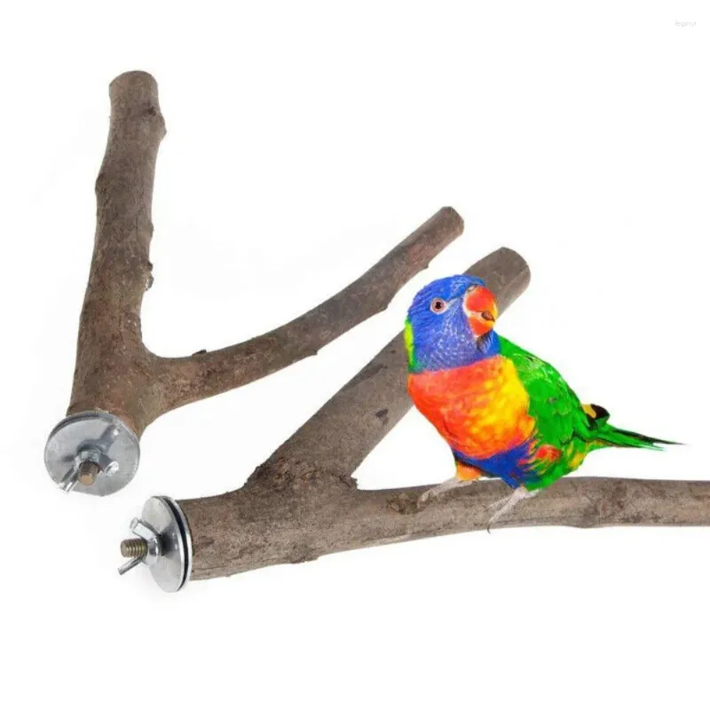 Inne zaopatrzenie ptaków 2PCS drewniana papuga stojak na gałęzi drzewa stojak na wiszące zabawki chomika wiewiórka