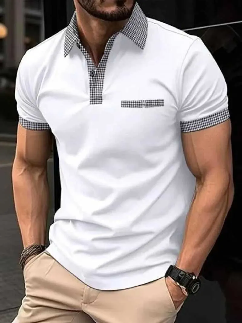 Herrpolos Summer Mens Solid Color Polo Shirt With Lapel Button Up Short Sleeved Top Fashionable T-Shirt Overdized Business Casual Clothing Q240509